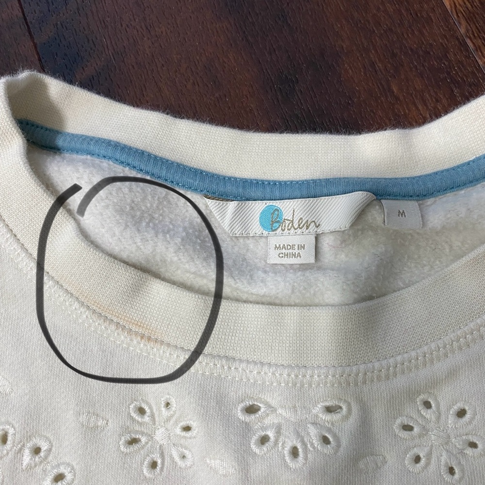 Boden pullover sweatshirt white with eyelet detailing size M - Picture 5 of 5